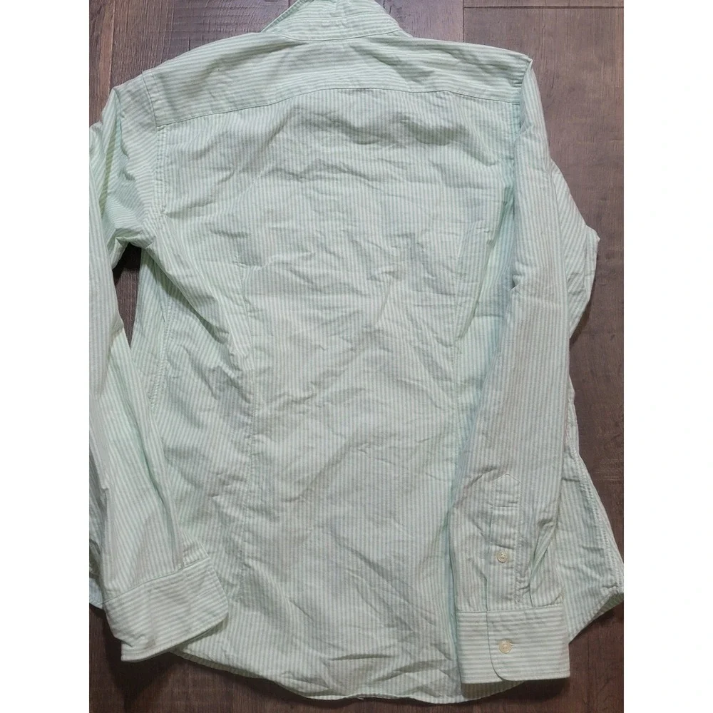 Ralph Lauren Slim Fit Button Down Shirt Green White Stripe Polo Pony Embroidered